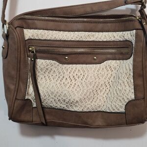 Minicci Brown and Cream Crochet Shoulder Bag